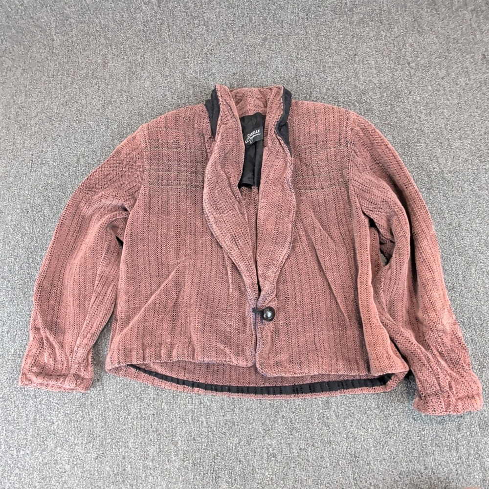 Camille Benjamin Women Jacket S Mauve Chenille Knit Shawl Collar Vintage Style — photo 2